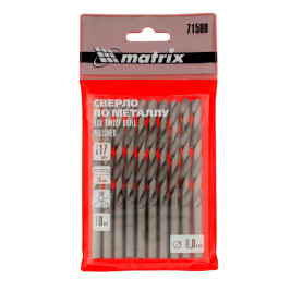 Сверло по металлу, 8 мм, полированное, HSS, 10 шт, цилиндрический хвостовик