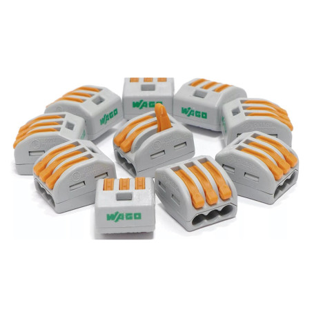 Соединительная клемма с рычажком WAGO 222-413 3-х проводная, 400В, 32А, 10 шт. - Артикул 222-413