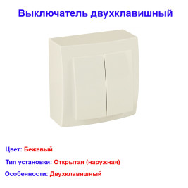 Выключатель двухклавишный открытой проводки цвет Бежевый NILSON