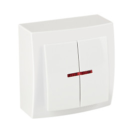 Выключатель двухклавишный с подсветкой открытой проводки цвет Белый NILSON