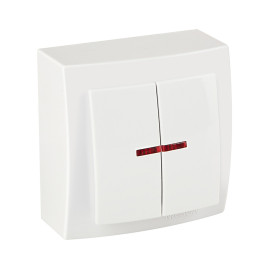 Выключатель двухклавишный с подсветкой открытой проводки цвет Белый NILSON