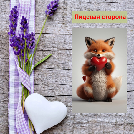 Мини открытка - карточка "Лисенок и два сердечка", бирка для подарков, односторонние, 20 шт - Артикул 210041