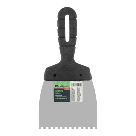 Шпатель из нержавеющей стали, 100 мм, зуб 4 х 4 мм, пластмассовая ручка