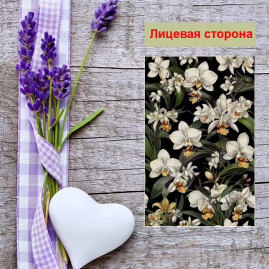 Мини открытка - карточка "Белые орхидеи на черном фоне", бирка для подарков, односторонние, 20 шт