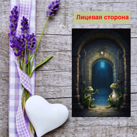 Мини открытка - карточка "Лягушки в замке", бирка для подарков, односторонние, 20 шт