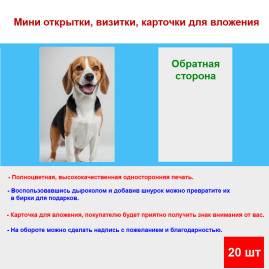 Мини открытка - карточка "Бигль в стойке", бирка для подарков, односторонние, 20 шт