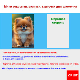 Мини открытка - карточка "Милая рыжая собачка", бирка для подарков, односторонние, 20 шт